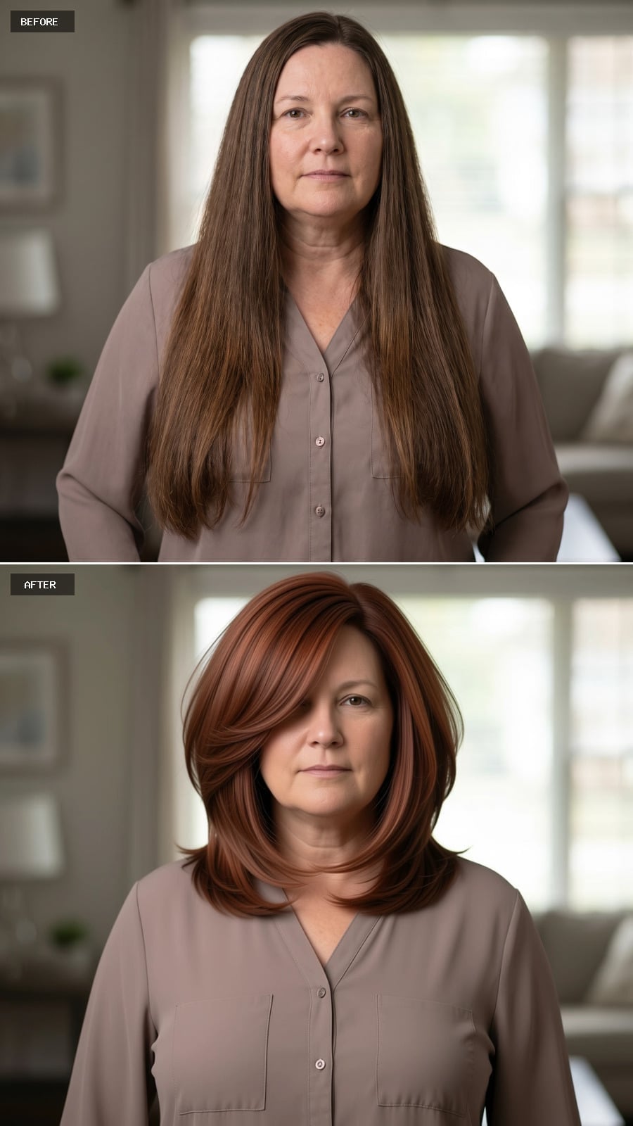 Copper-Red, Voluminous, and Somehow Her Face Reads Narrower
