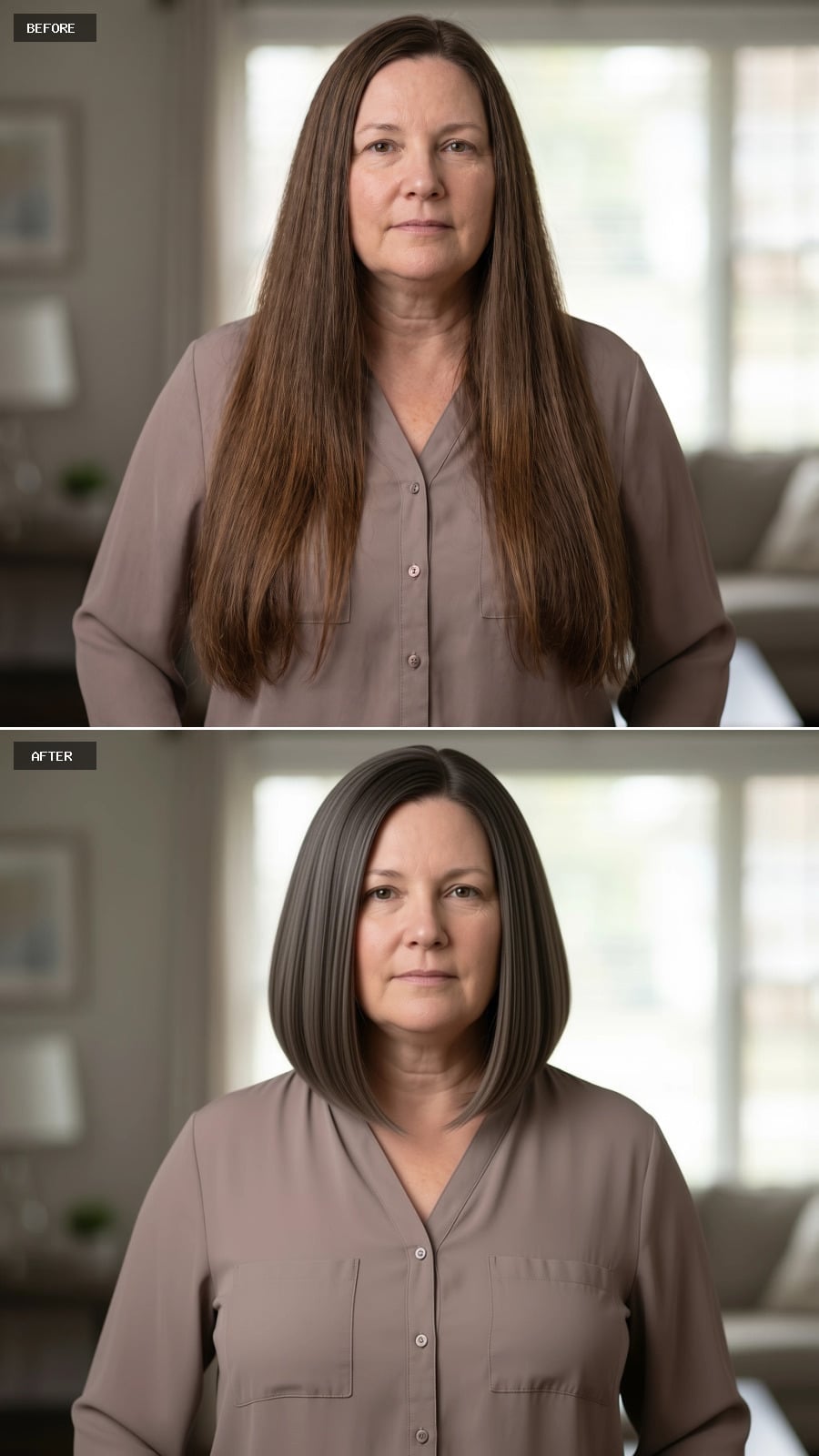 Dark Bob Cut Shorter Than You'd Expect — and Her Face Reads Narrower for It