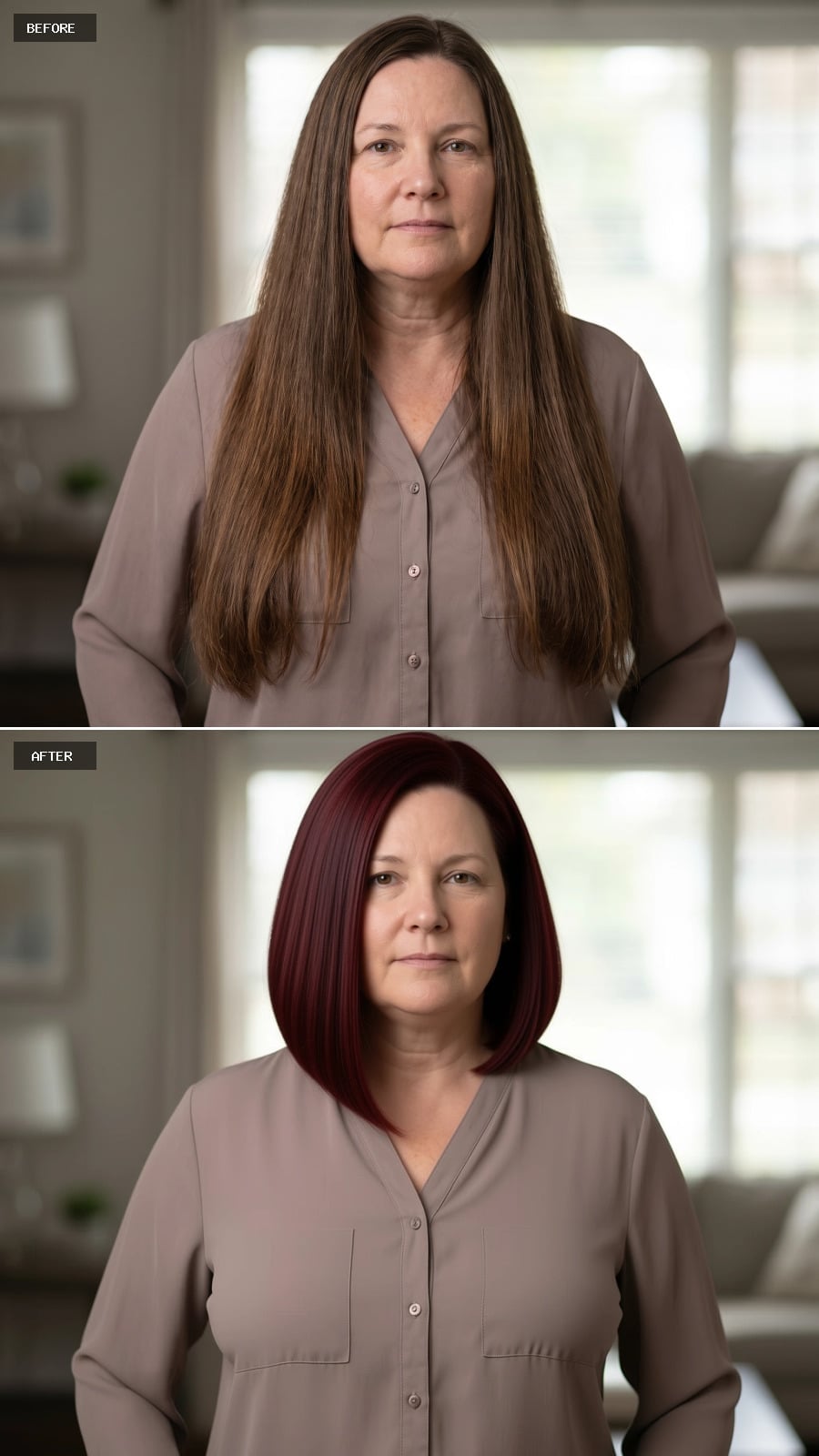 Dark Burgundy Bob, Side Part, and the Vertical Drop That Slims a Fuller Face
