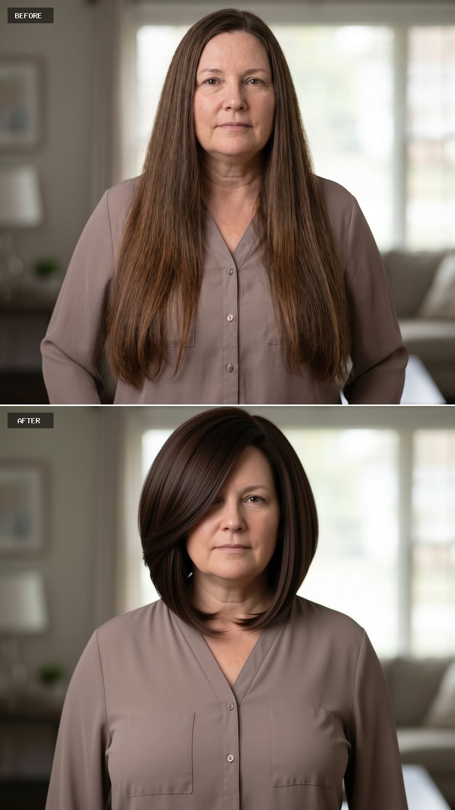 Darker, Shorter, Swept to One Side — and Her Face Got Narrower for It