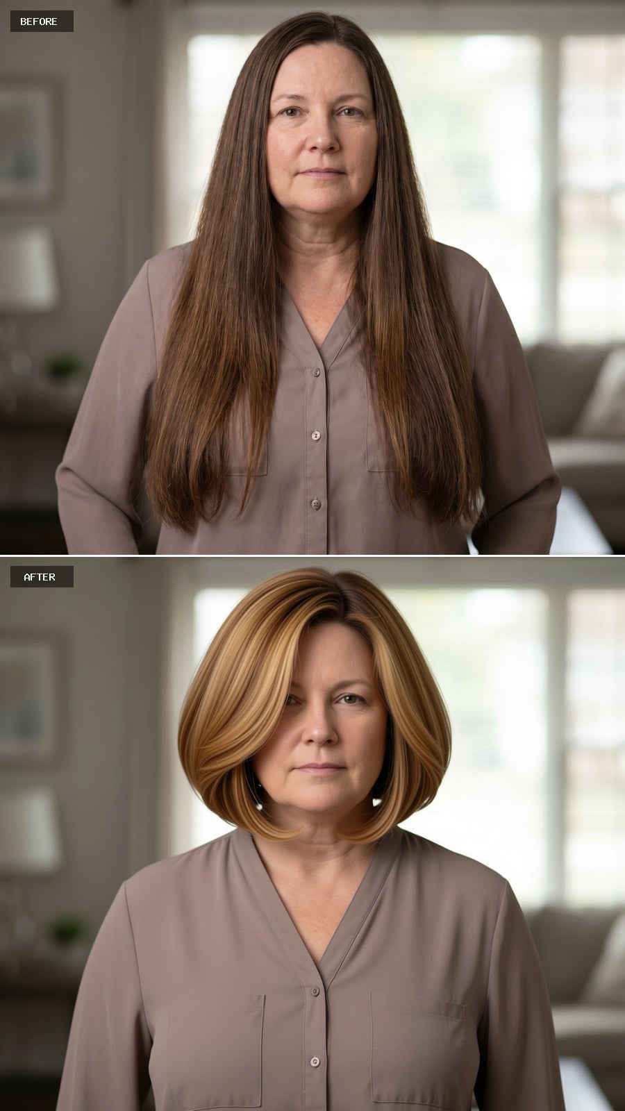 Golden Bob With Side-Swept Volume That Steals Width Right Off Her Cheeks