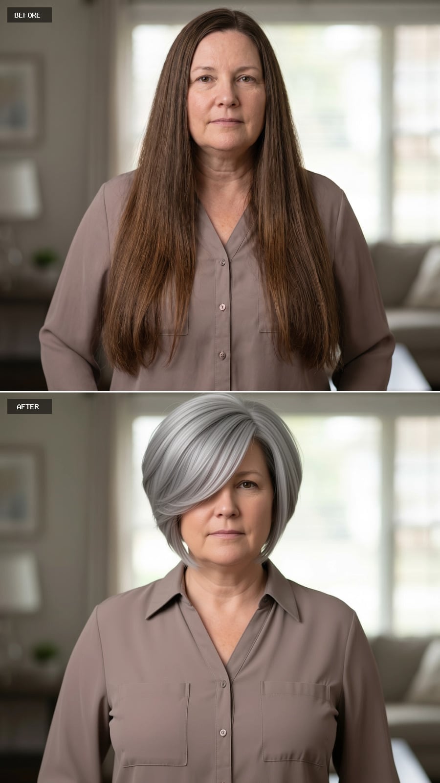 Grey Bob, Side Sweep, and Her Face Finally Has a Focal Point