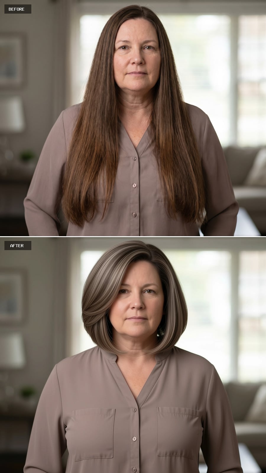 Grey-Streaked Bob, Swept Crown, and Her Jawline Just Became the Focal Point