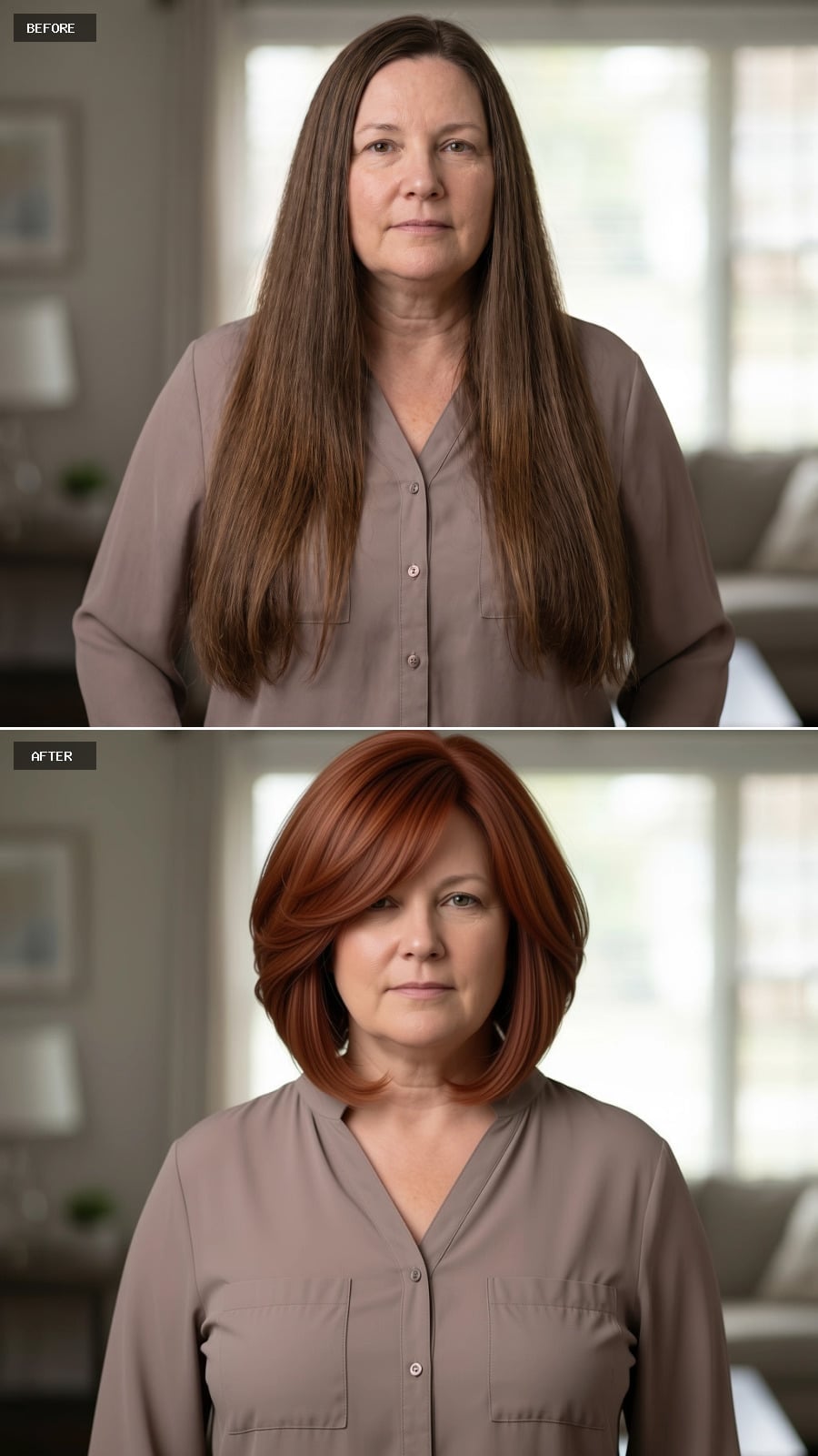 Red Bob With Swept Volume That Borrows Vertical Space Instead of Horizontal