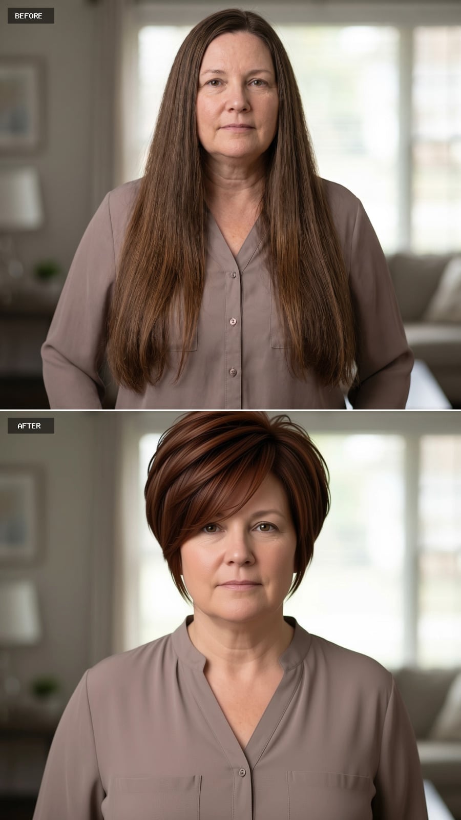 Rich Auburn Bob, Side-Swept Fringe, and the Geometry That Does the Heavy Lifting