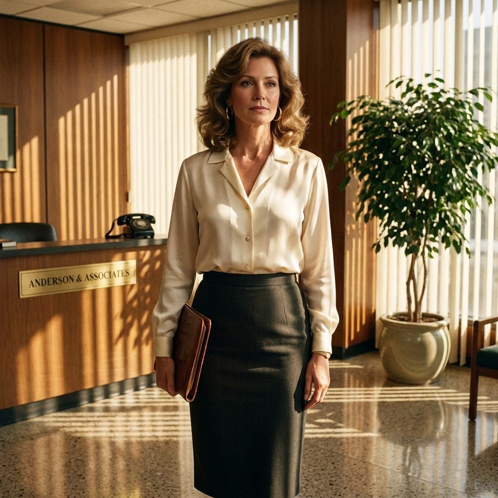 A Silk Blouse Left Open at the Collar (Because a Buttoned Throat Meant You Were Serious)