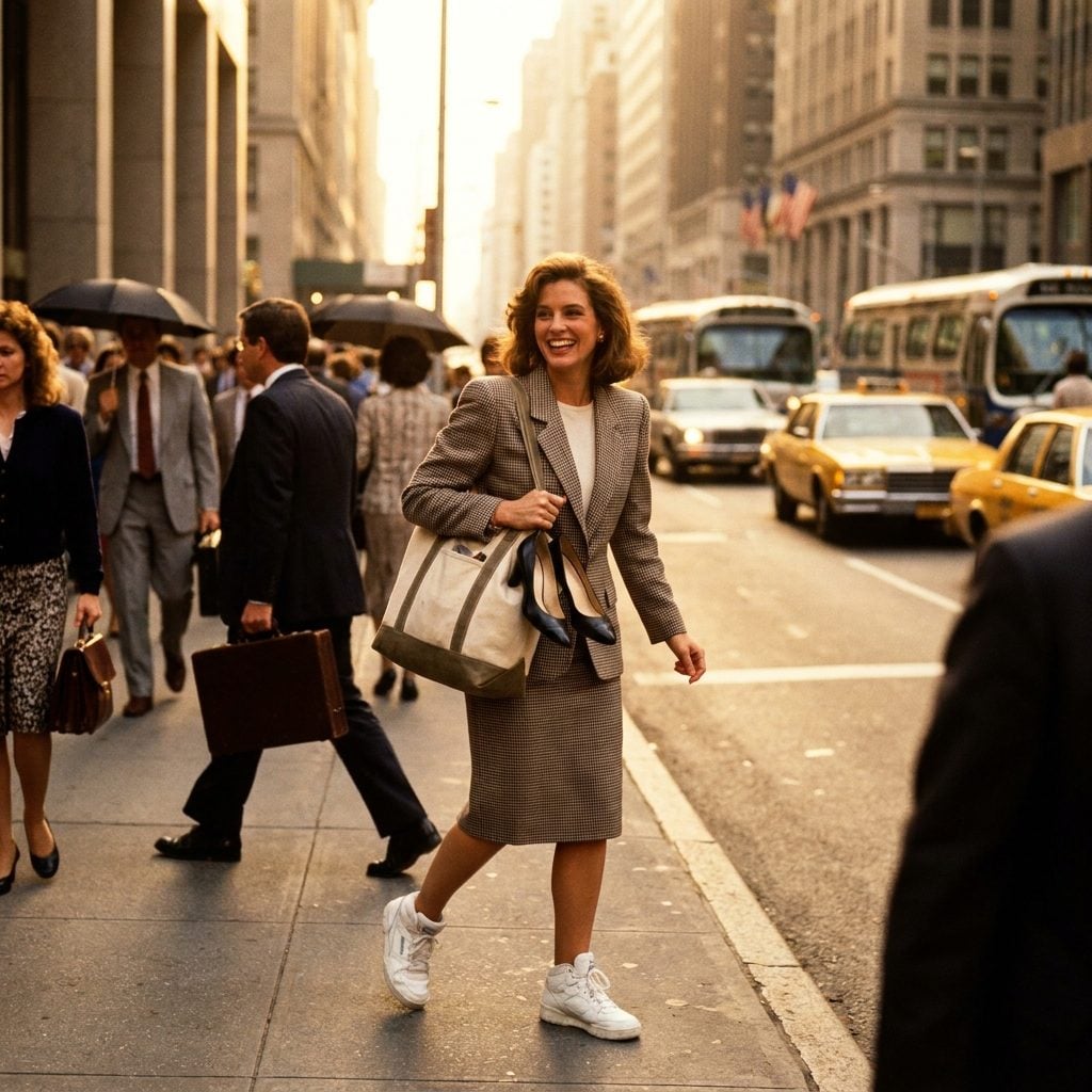 Sneakers With a Skirt Suit on the Morning Commute