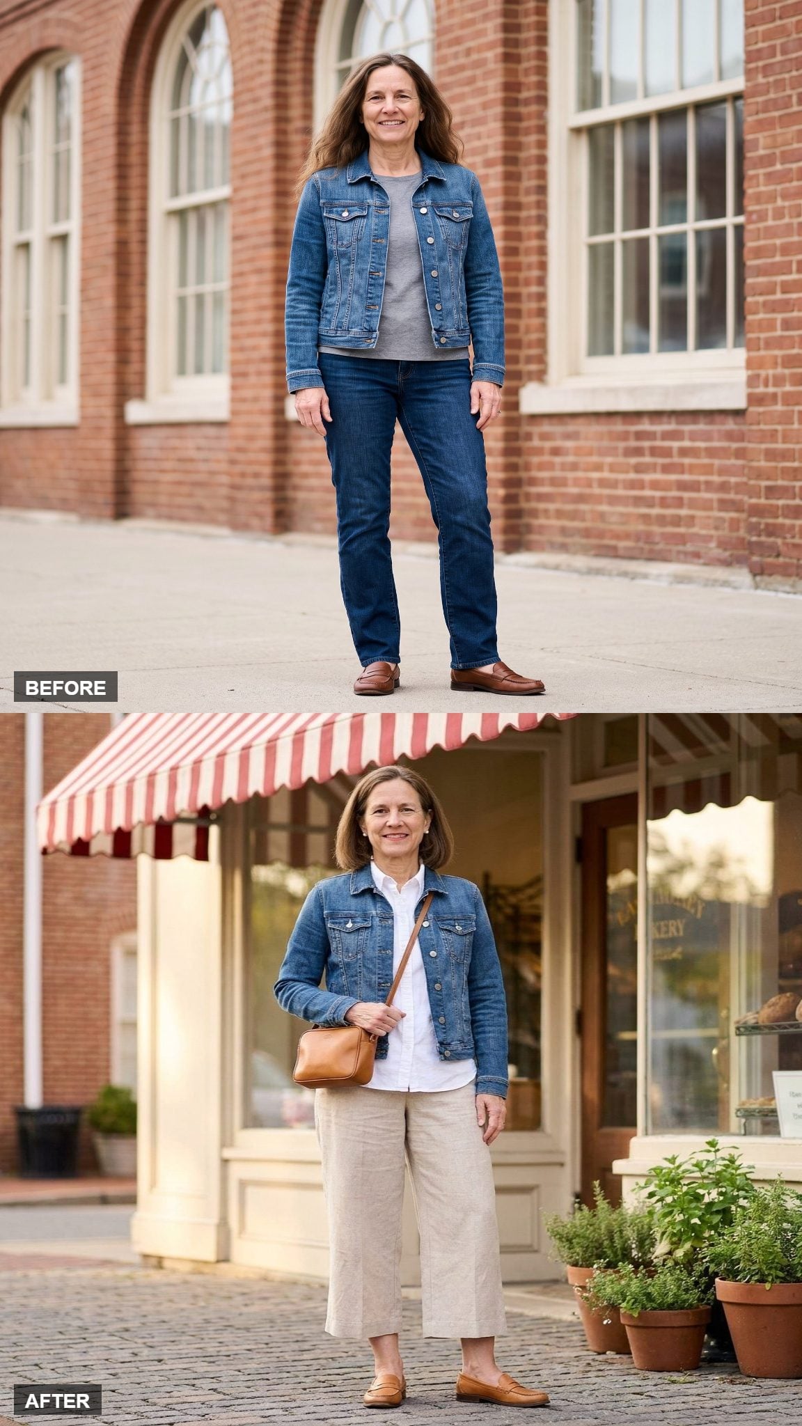 Striped Awning Bakery Run in Culottes, a Button-Down, and Loafers
