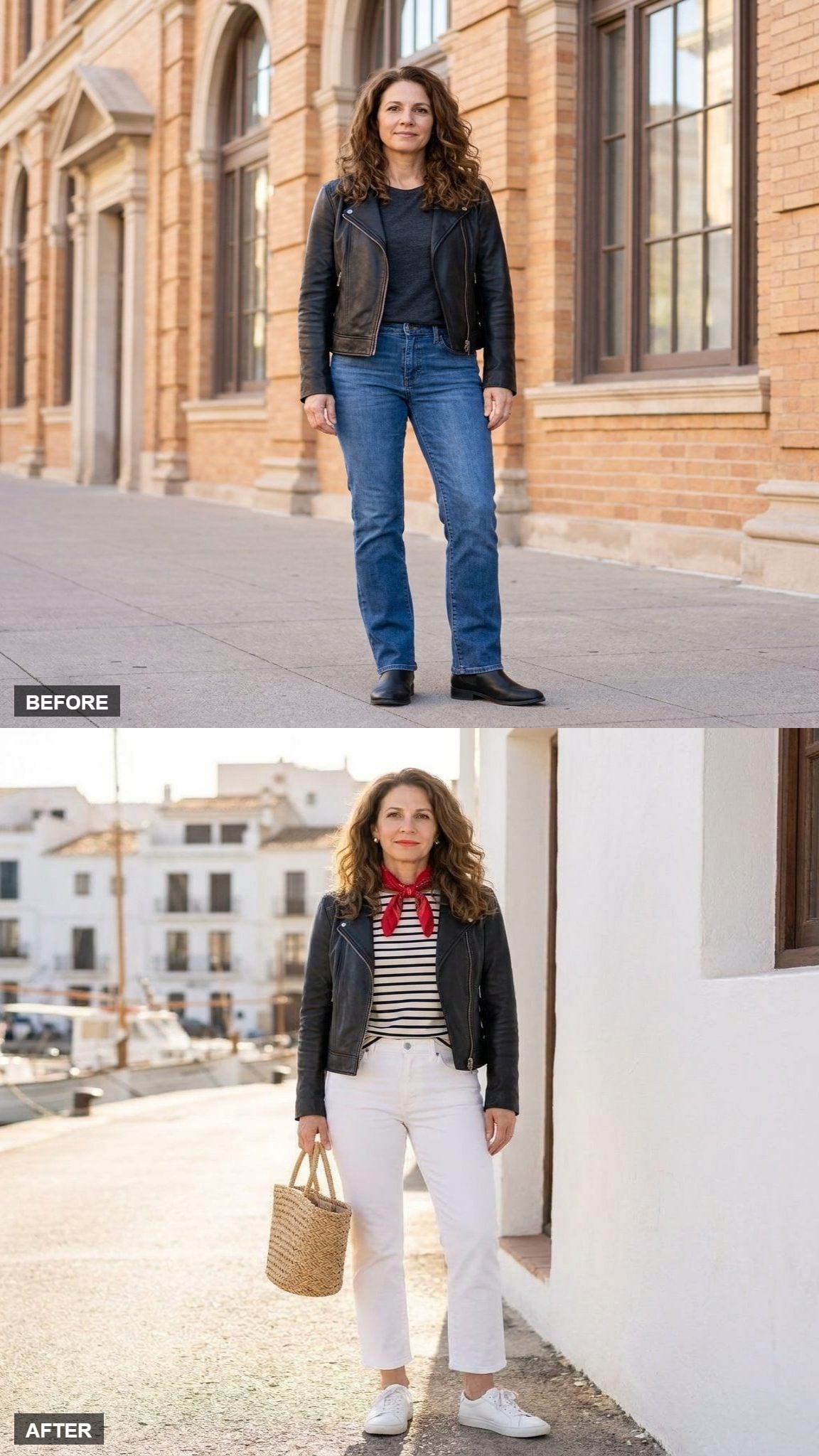 Striped Breton Tee, White Denim, and the Moto for a Coastal Weekend