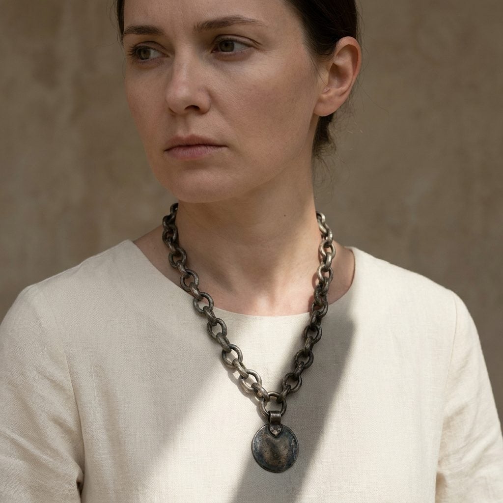 A Tarnished Necklace Against an Immaculate Dress