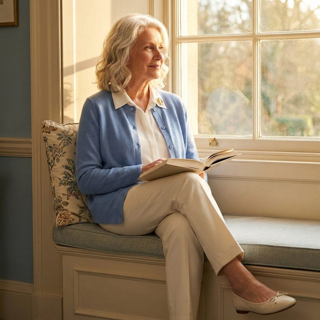 Blue Cardigans Buttoned Over Collared Shirts Are Having the Quietest Comeback