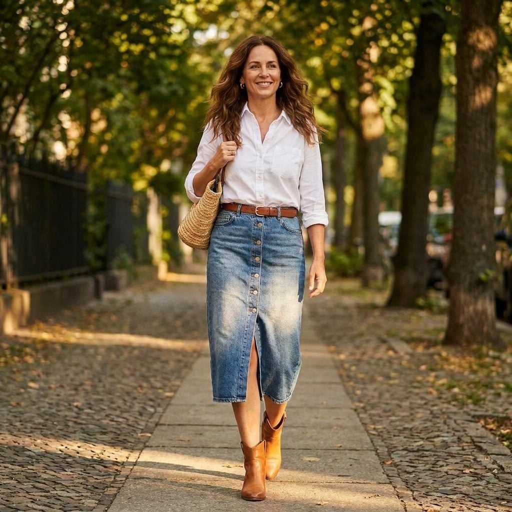 Denim Midi Skirts Are Back and the Button-Front Version Is Doing the Most Work