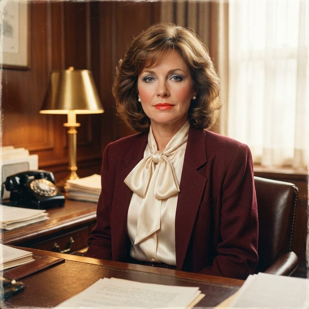 Bow-Neck Blouse, Burgundy Blazer, and the Office She Clearly Ran