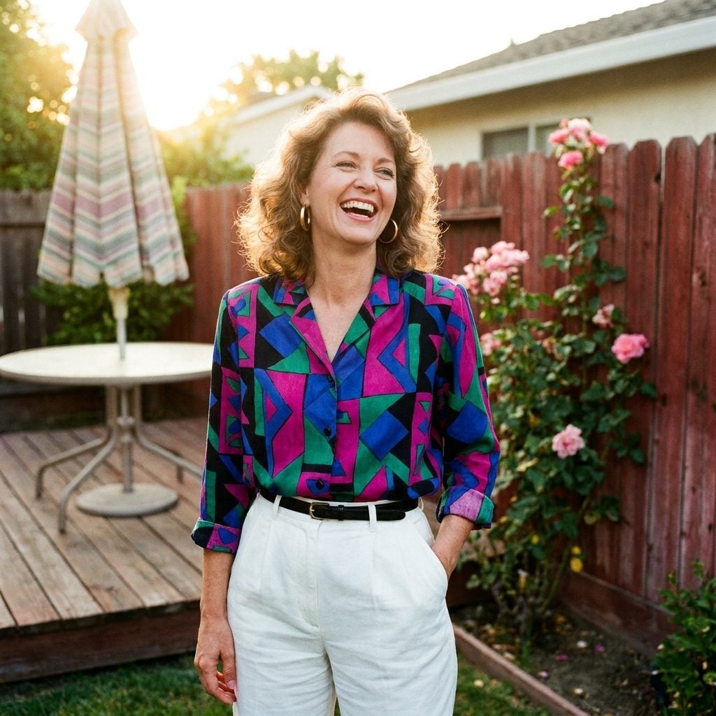Geometric Print Blouse, White Trousers, and the Belt That Tied It Together