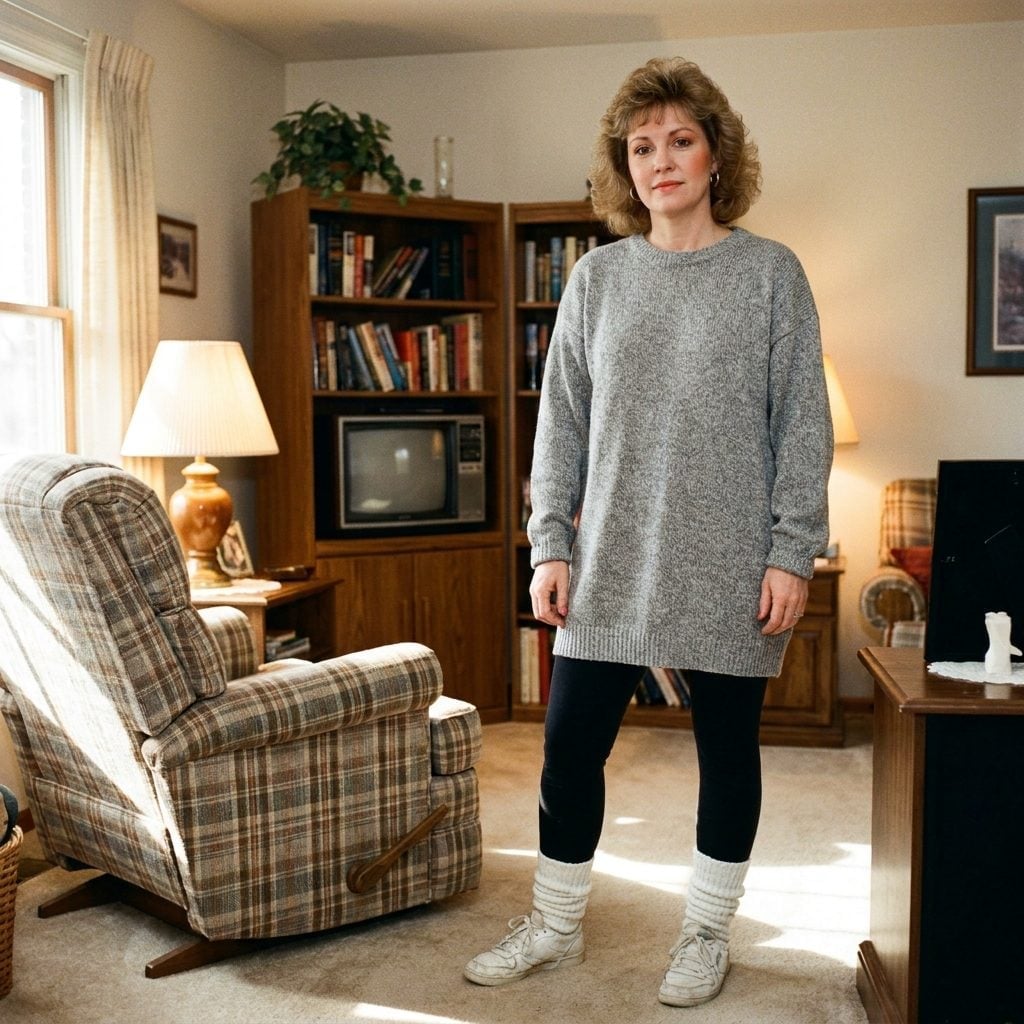 Gray Oversized Sweater, Black Leggings, and Scrunched Socks She Didn't Second-Guess