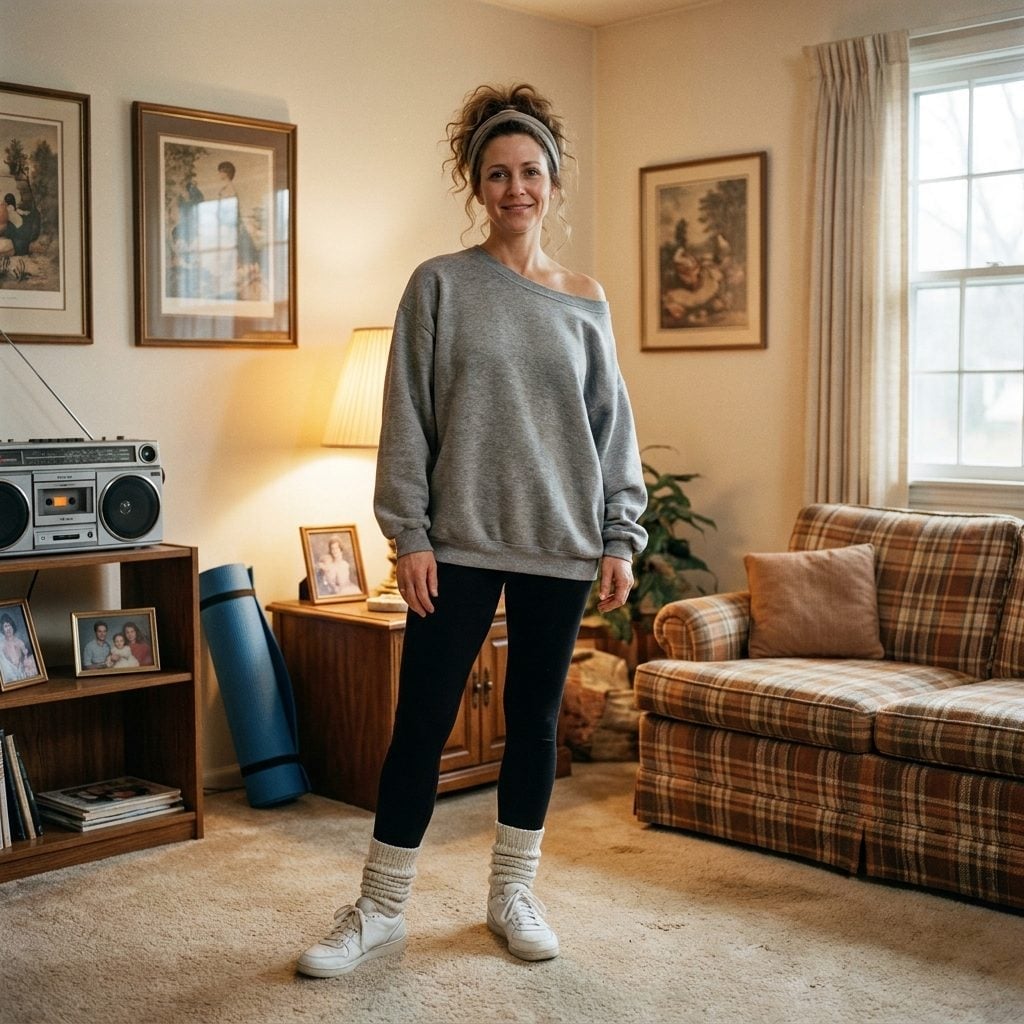 Gray Sweatshirt, Black Leggings, and the Living Room Workout She Actually Showed Up For