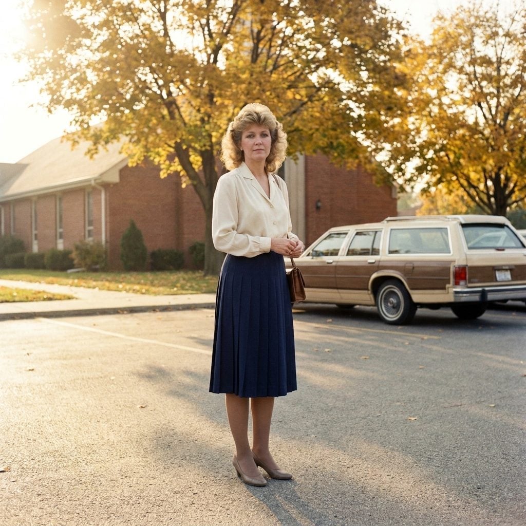Ivory Blouse, Navy Pleated Midi, and the Parking Lot Portrait That Captured an Era