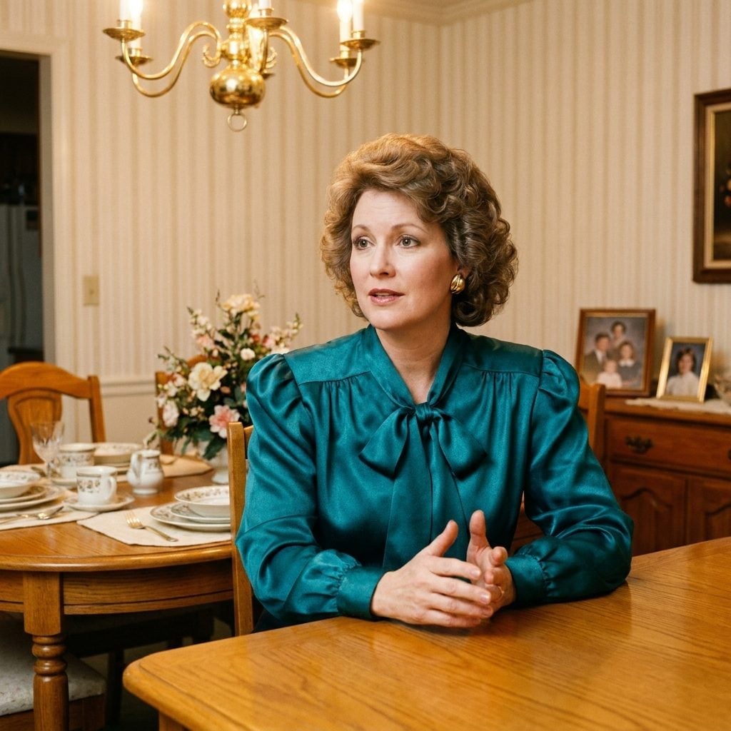 Satin Bow Blouse, Gold Earrings, and the Dining Room That Meant Business