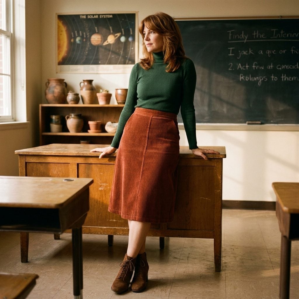 Corduroy Midi Skirts and Turtlenecks Were Carrying a Whole Teaching Philosophy