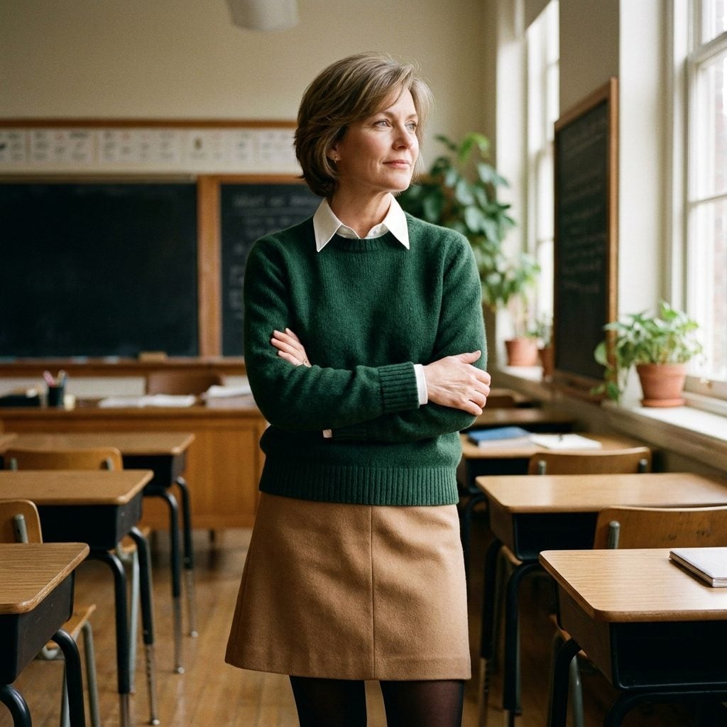 Green Crewneck Over a Collared Shirt Was Every Teacher's Quietly Confident Signature