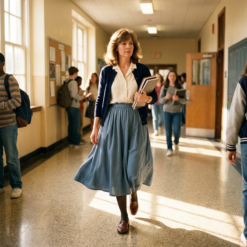 Navy Cardigan Over a Cream Blouse Was Doing More Work Than Anyone Gave It Credit For