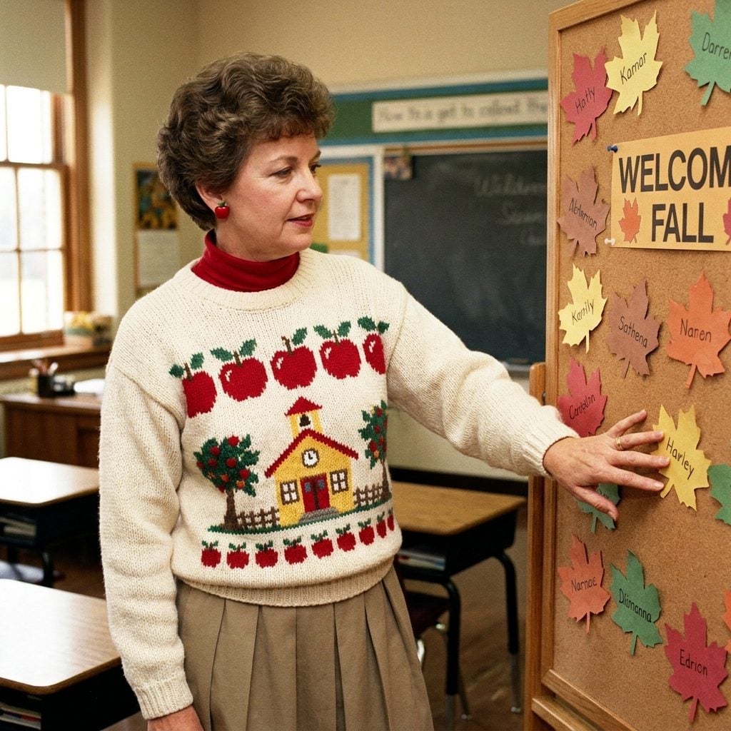Novelty Sweaters With a Schoolhouse Knit Were Carrying the Whole "Dedicated Teacher" Identity