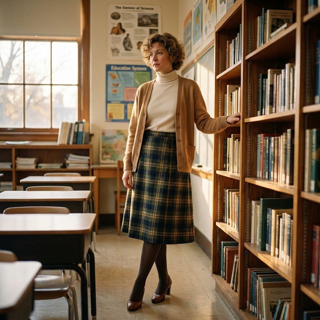 Plaid Wool Midi Skirts and Turtlenecks Were Carrying the Whole Decade's Dress Code