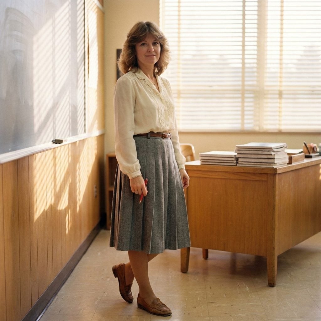 Pleated Wool Skirt and a Lace-Collar Blouse Were Running the Whole Department
