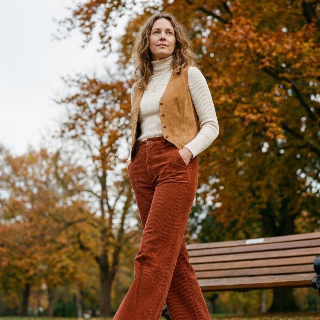 Corduroy Wide-Legs and a Suede Vest Walked Right Out of Your Mom's Closet