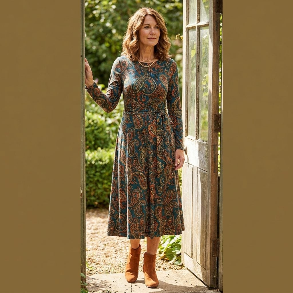 Paisley Print Dresses Came Back With Better Proportions and Smarter Boots