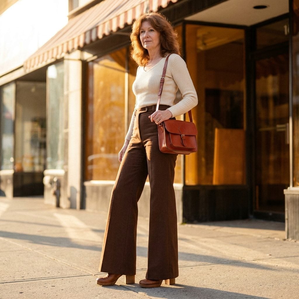 Wide-Leg Trousers and a Ribbed Knit Proved the 70s Had Proportions Figured Out