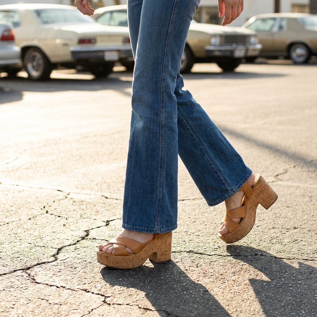 Cork Platform Sandals Were the Shoe That Made Flared Denim Make Sense