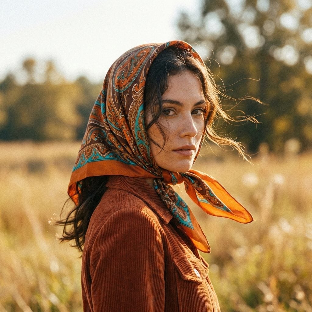 Paisley Head Scarves Tied at the Chin Were Doing Everything a Hat Could Do