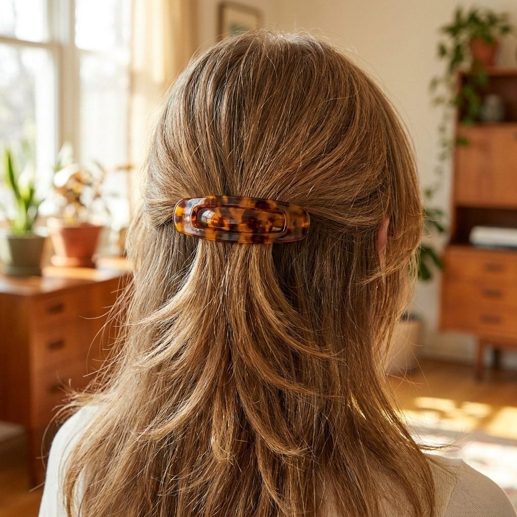 Tortoiseshell Barrettes Held Half the Hair Back and All of the Look Together