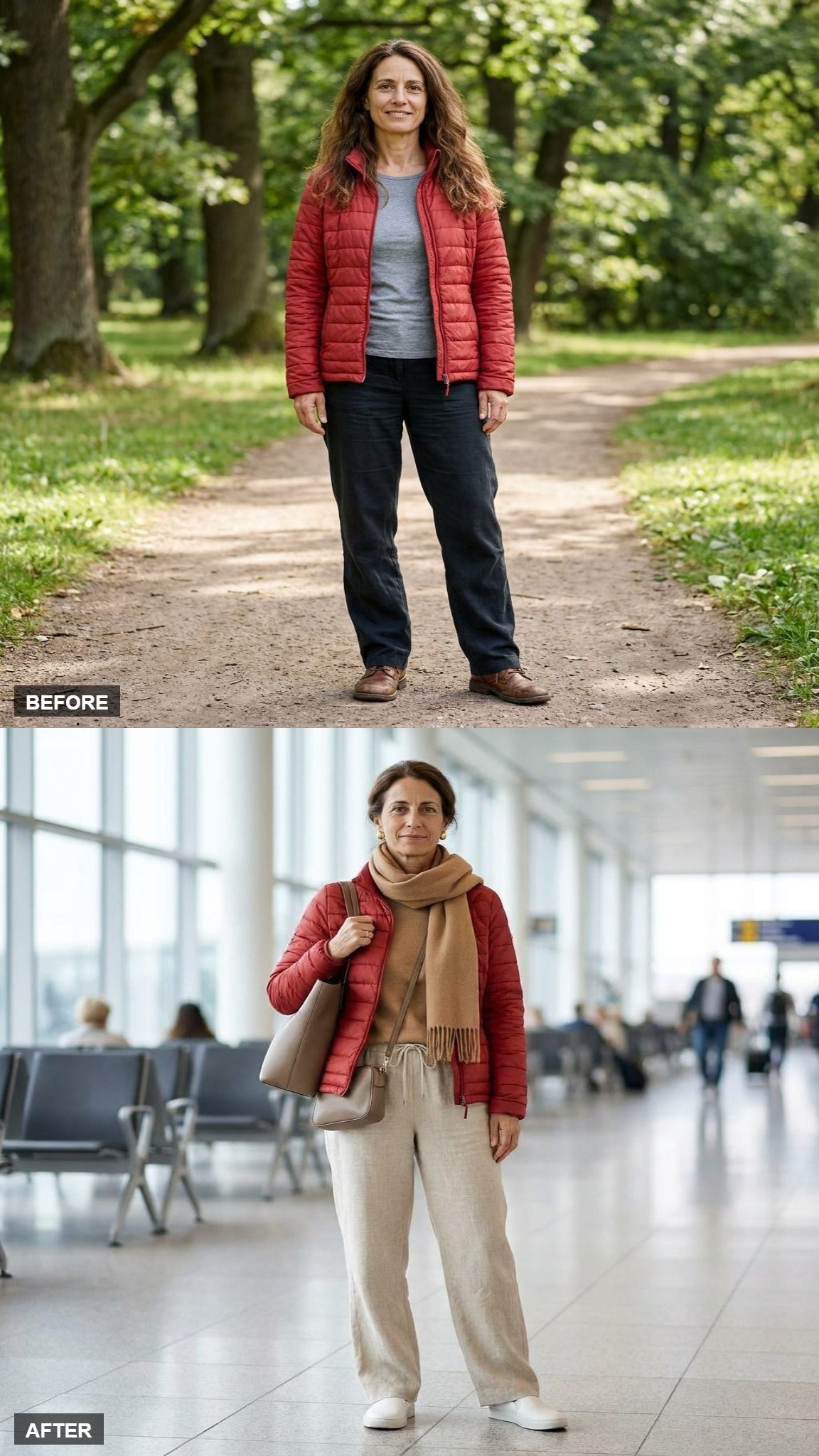 Long-Haul Comfort With Soft Pants and a Camel Scarf