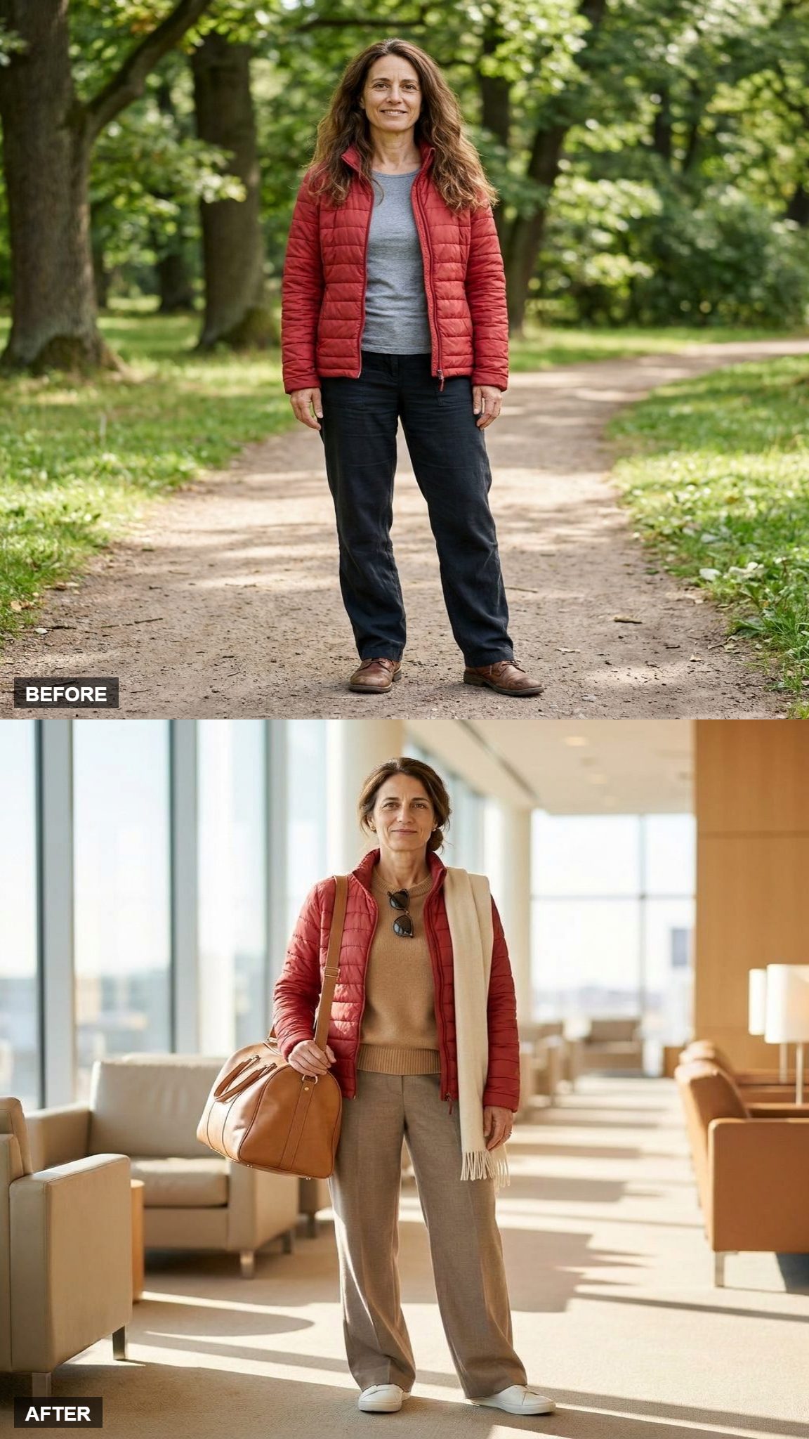 Travel Day Ease in Camel Knit and Taupe Pants