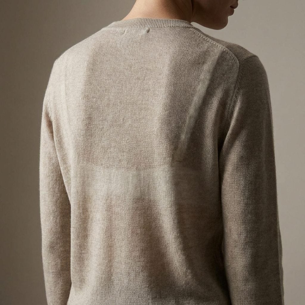 Visible Bra Lines Under a Fine-Knit Sweater
