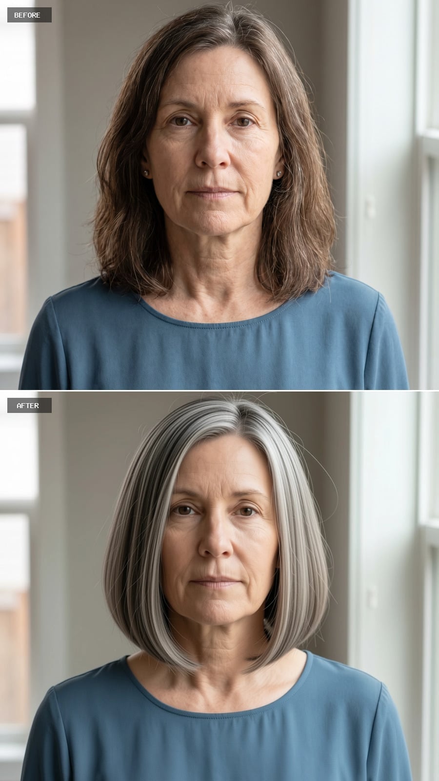 Gray-and-white graduated bob with longer front