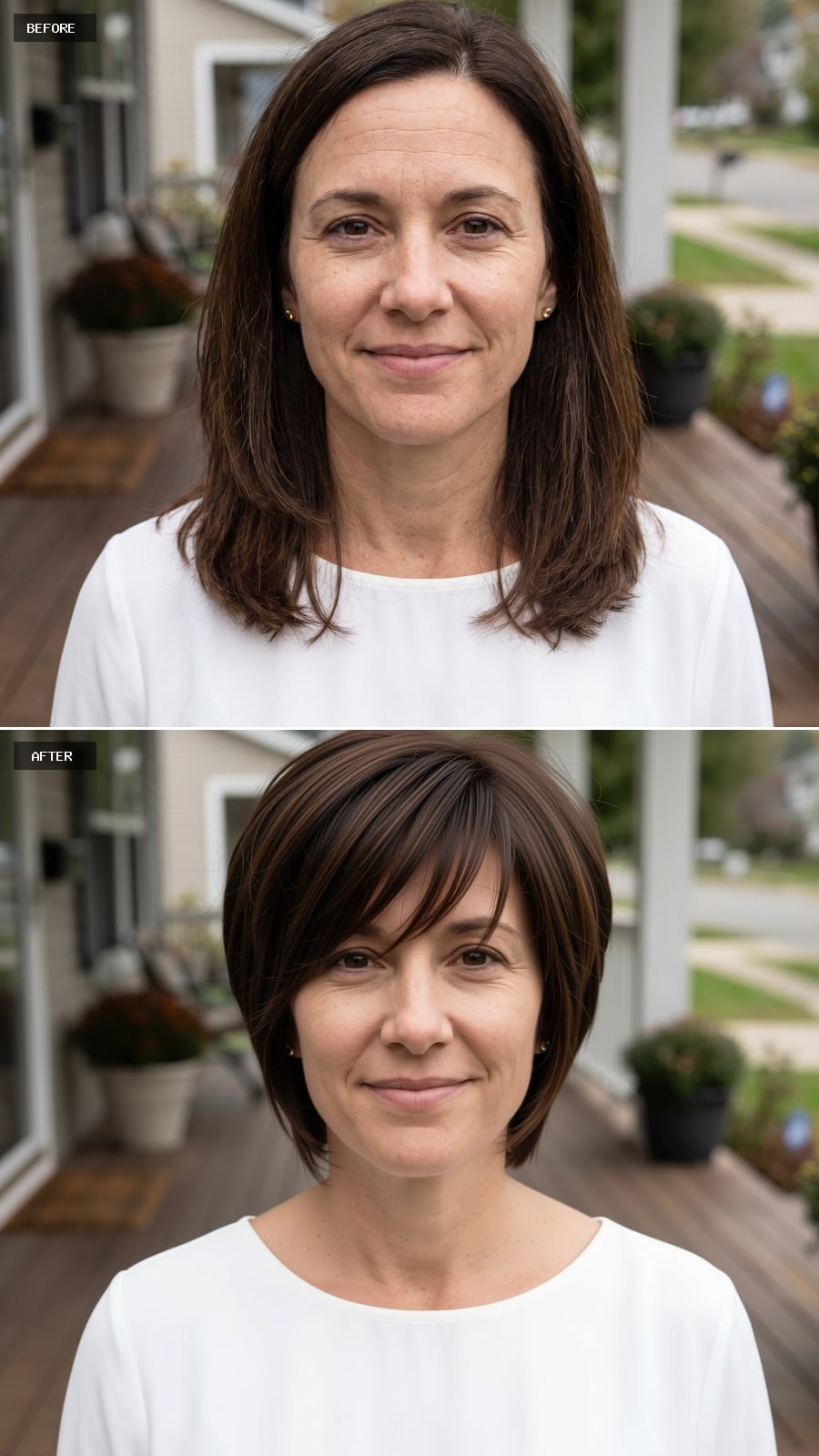Dark chocolate cropped bob with sweeping side bangs