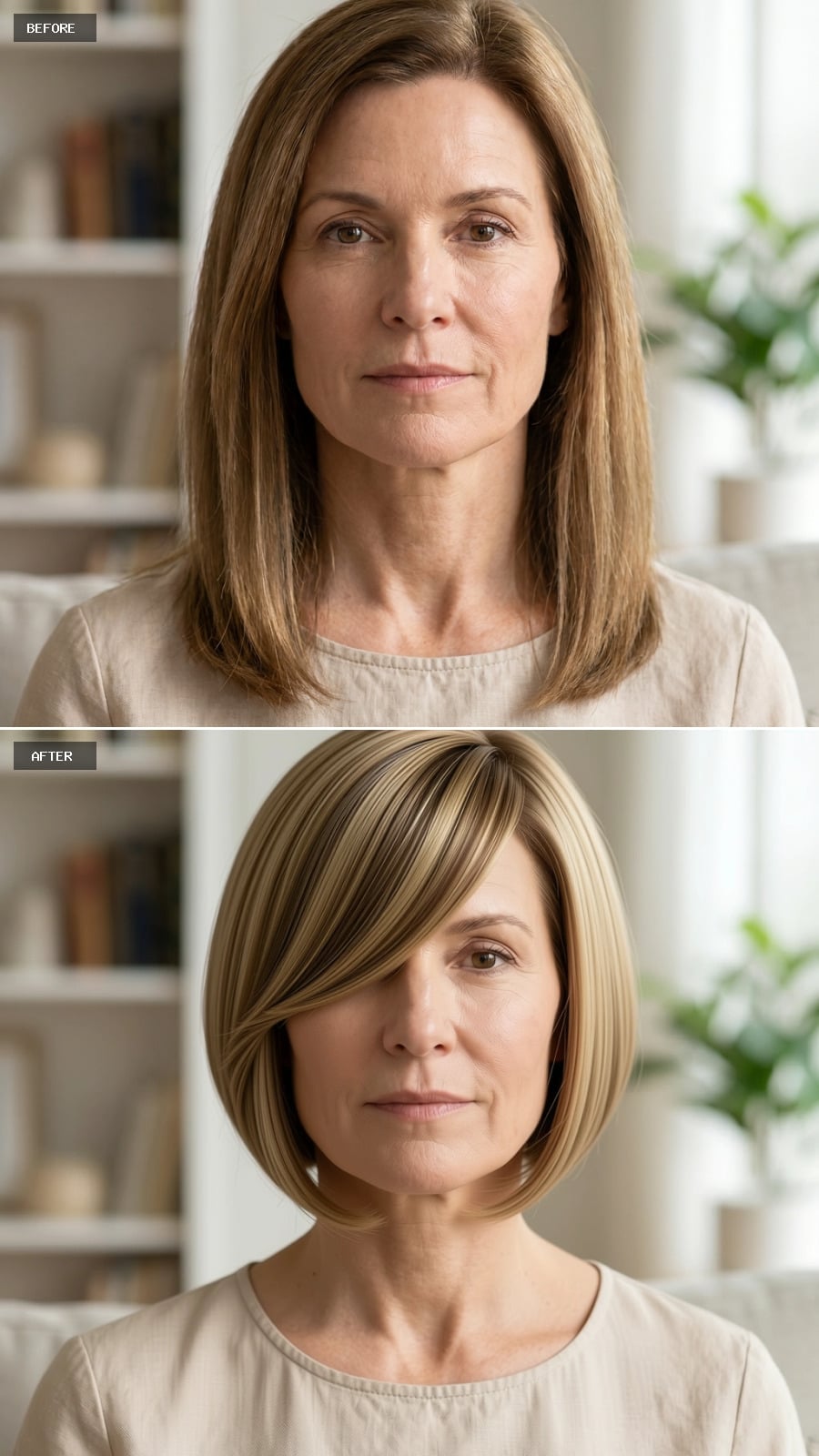 Blonde Bob With a Side-Swept Bang Redraws the Jawline at 54