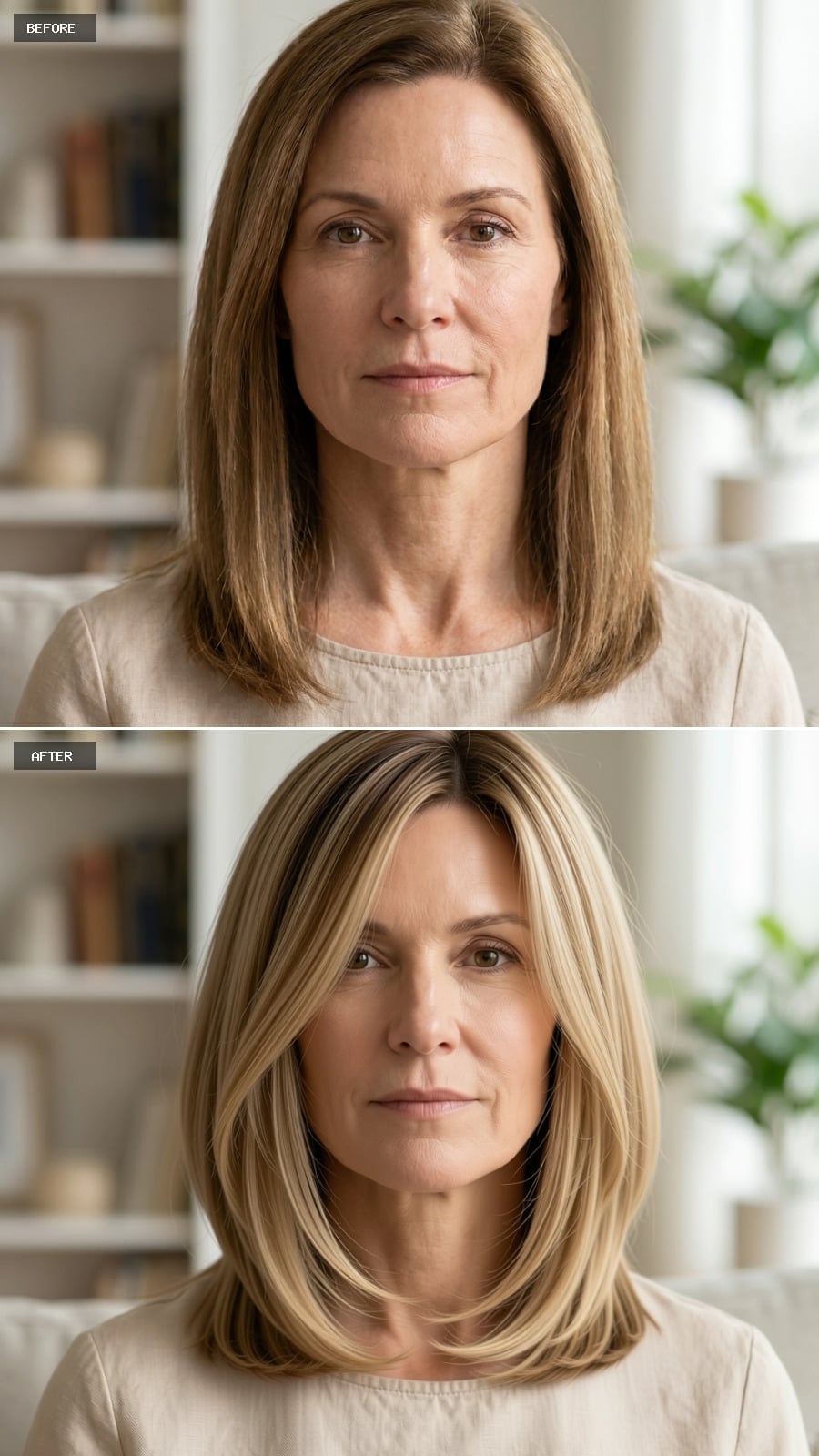 Blonde Highlights Swept Toward the Face Do Something Specific to a Soft Jawline