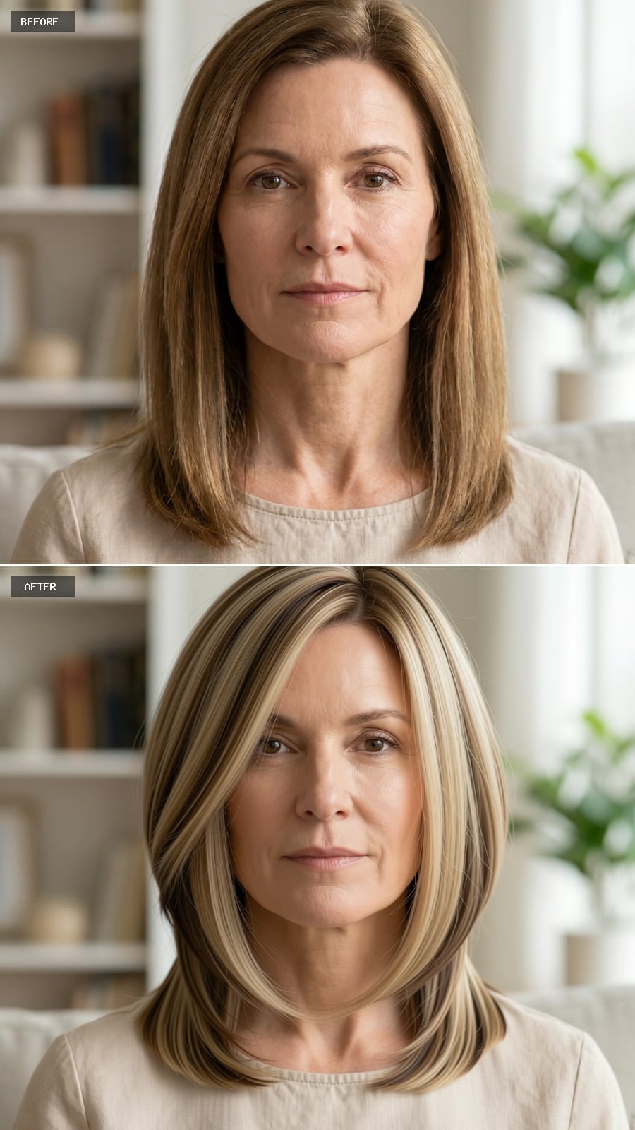 Blonde Streaks Layered Through the Front Third Reframe the Whole Face