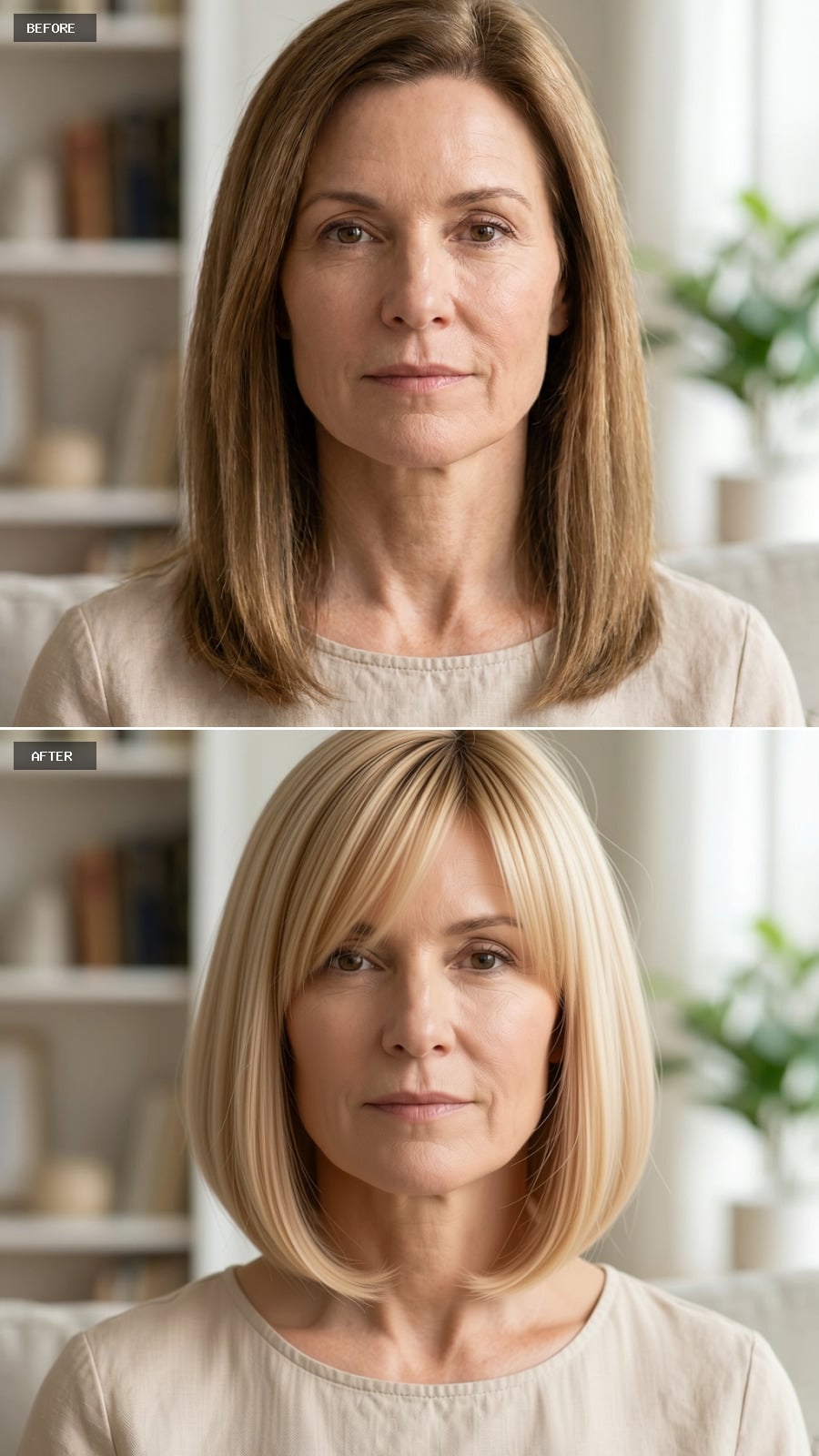 Blunt Bob With Curtain Bangs Narrows the Jaw Where Length Used to Widen It