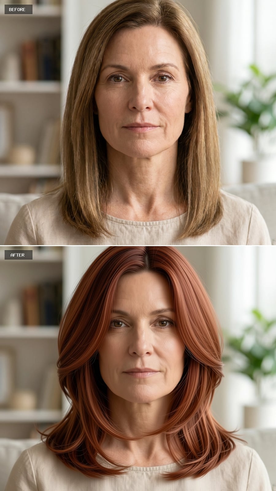 Copper-Red Layers Swept Wide Around the Face Do Something Specific to a Soft Jawline