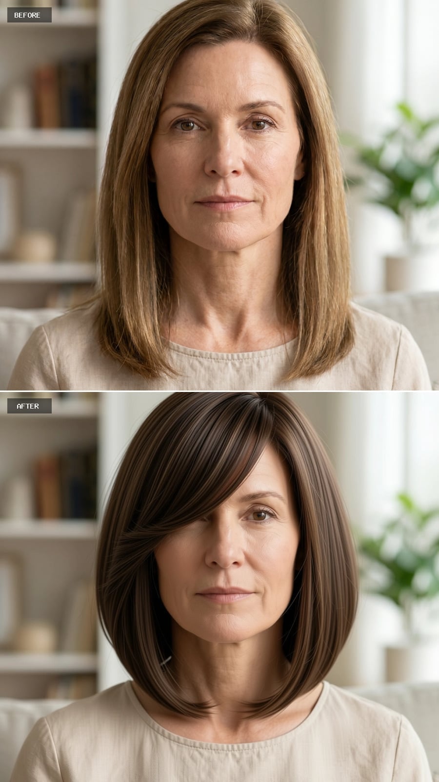 Darker Color and a Bob-Length Cut Shift Where the Eye Reads the Jaw
