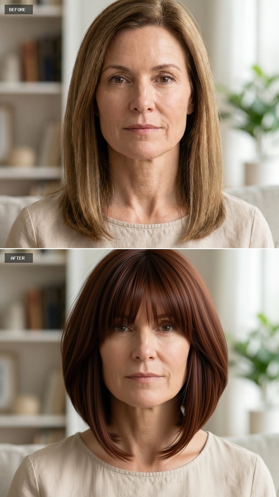 Fringe Cut Above the Brow Does Something Precise to a Mature Jawline