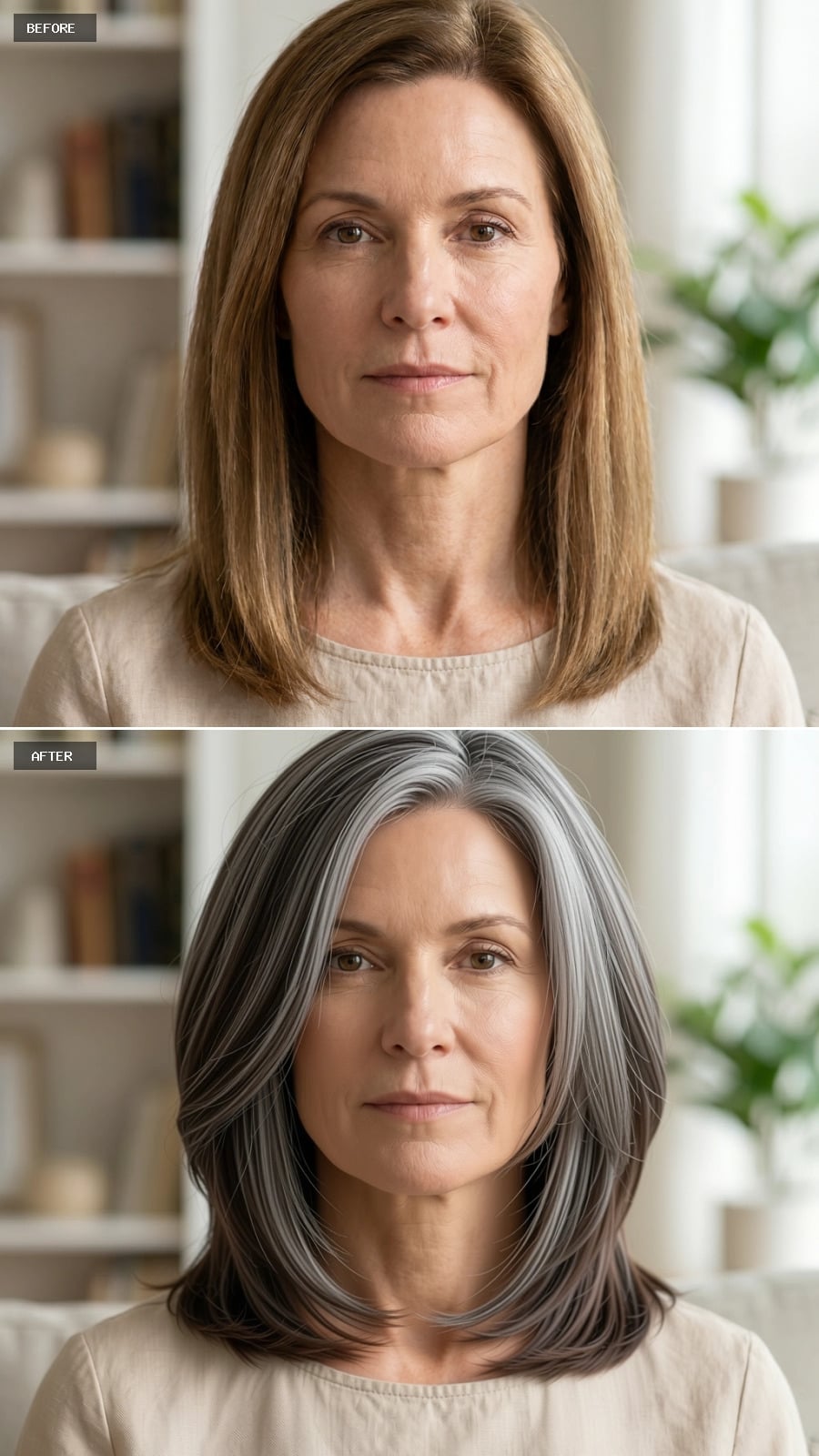 Gray Grown Out and Layered Wide Does Something Deliberate to a Soft Jawline