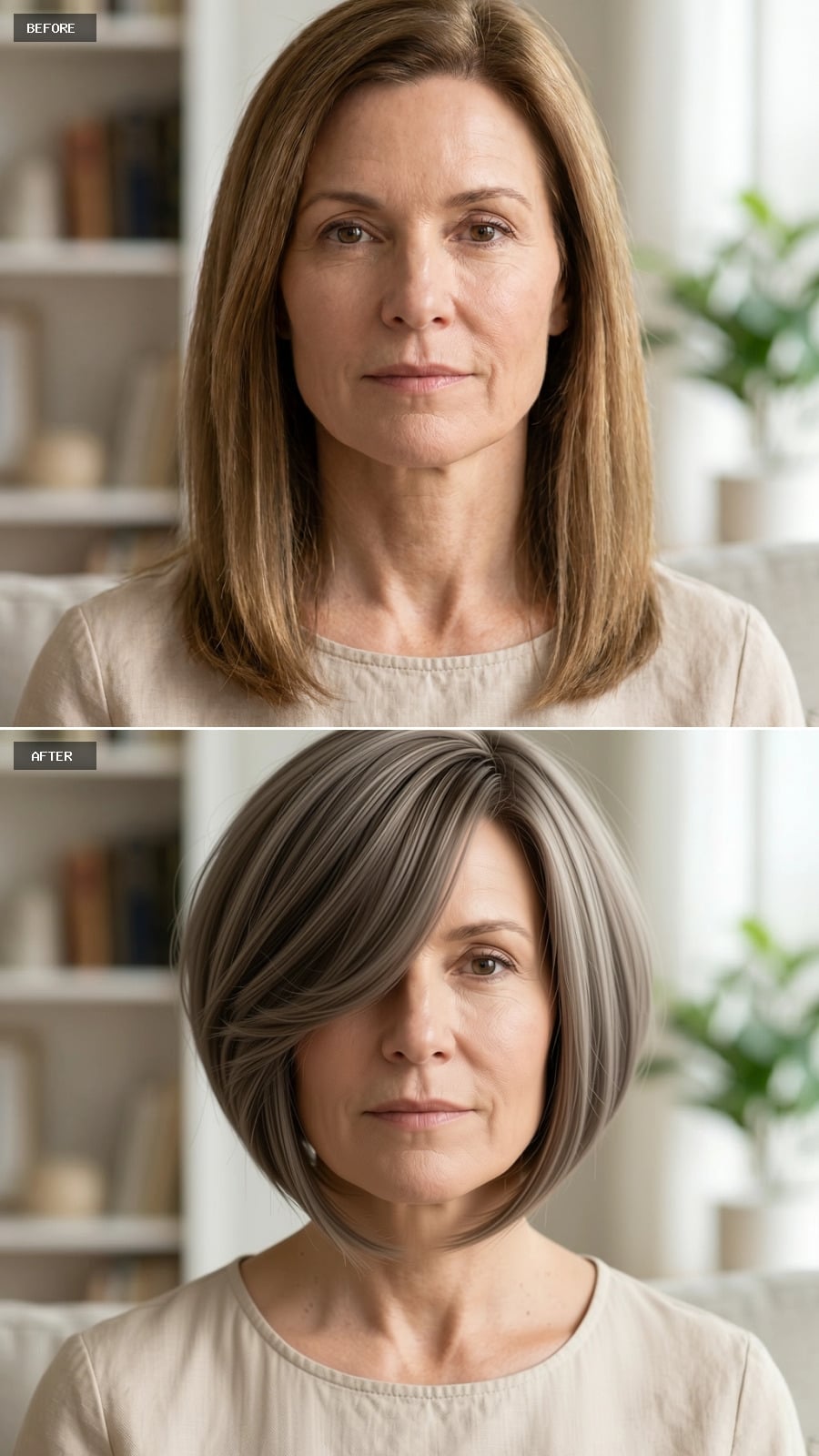 Gray-Toned Bob With a Side Sweep Pulls the Jaw Into a Softer Shape