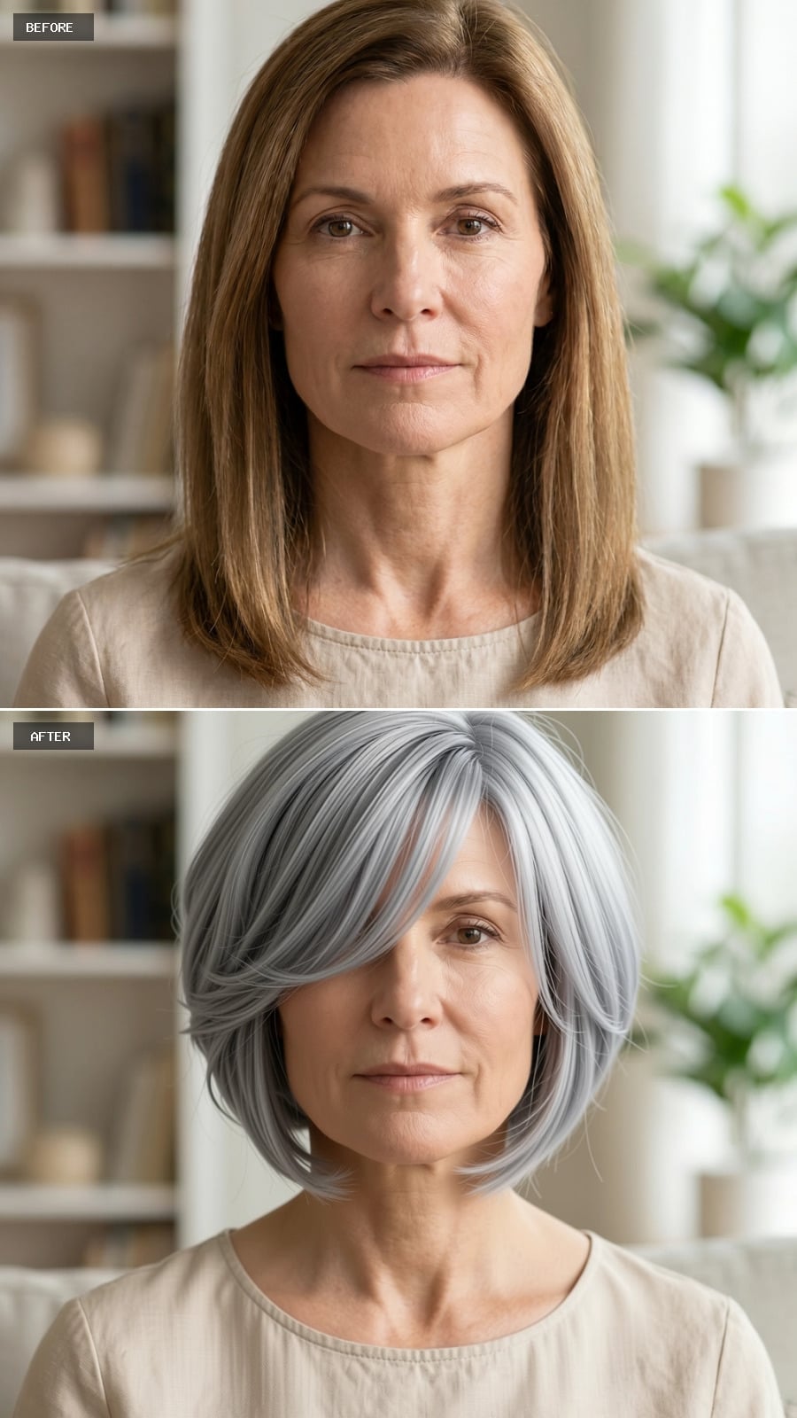 Layered Gray Bob With a Side Part Softens a Jawline Without Trying Hard