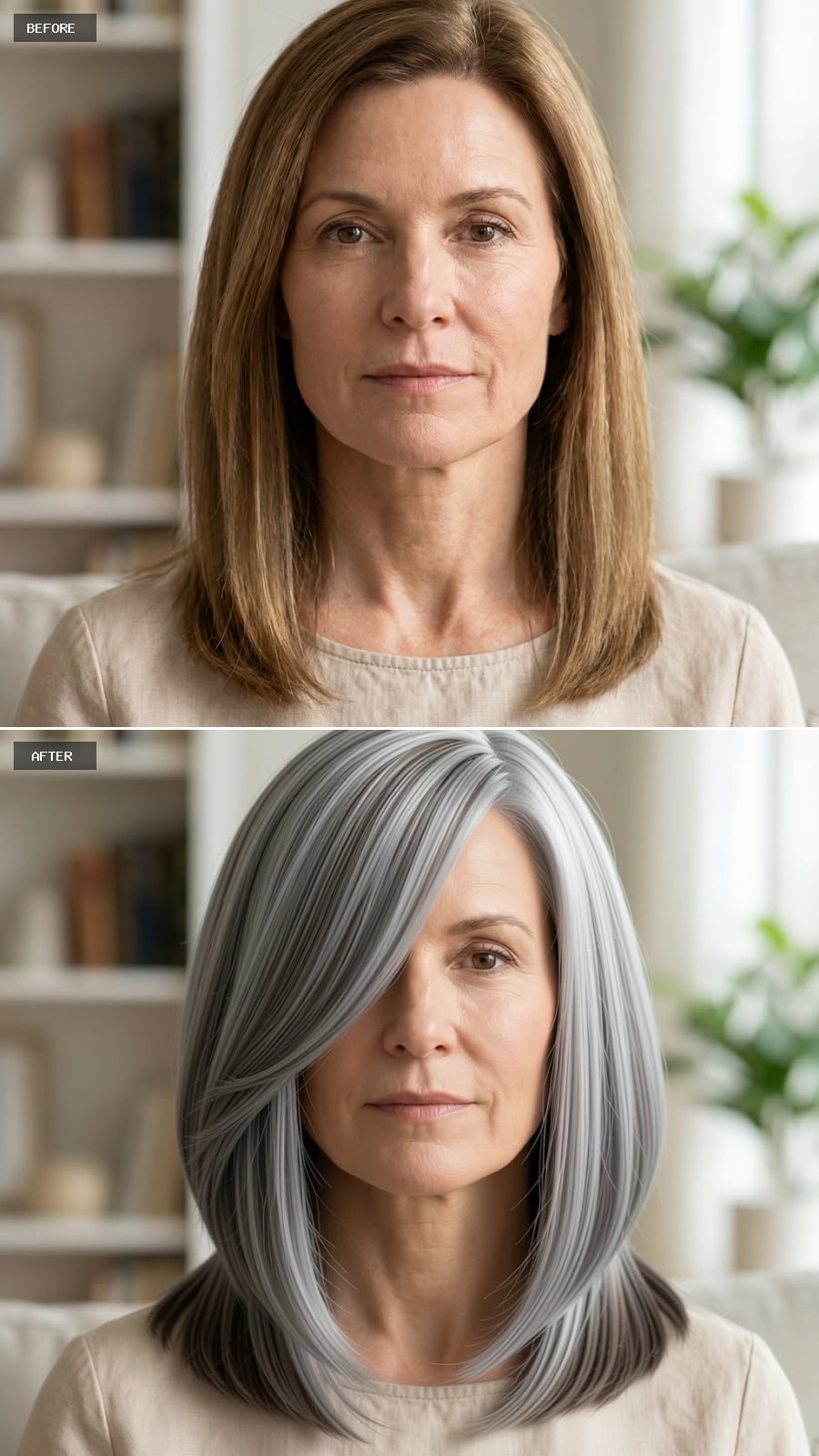 Silver-Gray Layers Parted to the Side Do Something Precise to a Jawline